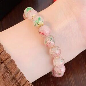 🌺 🌺 🌺 Gorgeous Cherry Blossom Glass Bead  Stretch Bracelet